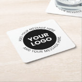 ビジネスロゴ&編集可能文字ホワイト&ブラック スクエアペーパーコースター (アングル)
