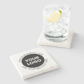 ビジネスロゴ&編集可能文字ホワイト&ブラック ストーンコースター (横)