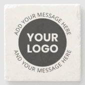 ビジネスロゴ&編集可能文字ホワイト&ブラック ストーンコースター (正面)