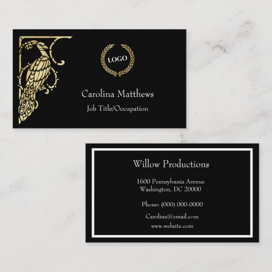 ビジネスロゴ：金箔ピーコック鳥 名刺 (正面/裏面)