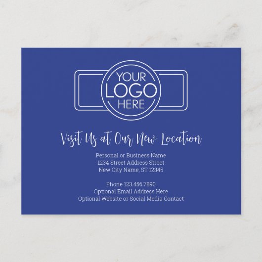 ビジネスロゴ(青)を使用した新しいアドレス変更 案内ポストカード (正面)