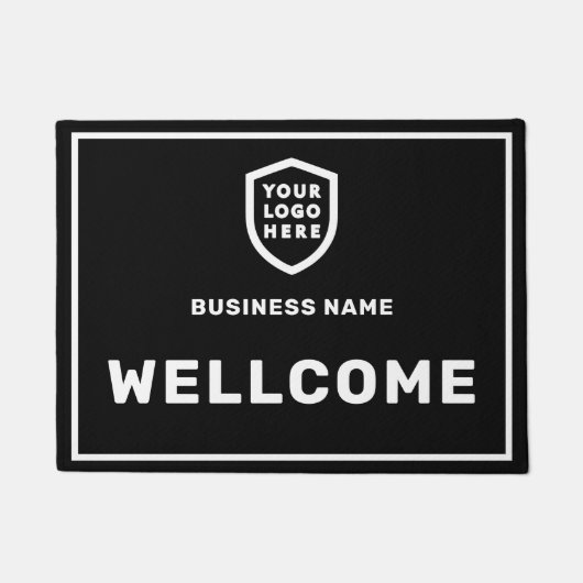 ビジネスロゴ |黒スタイリッシュのモダンプロフェッショナル ドアマット (正面)