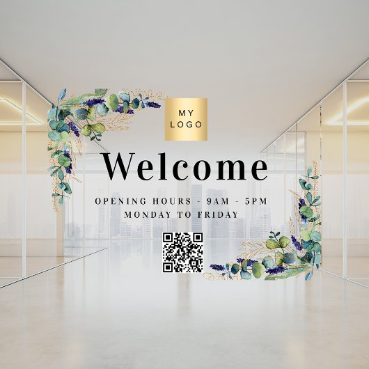 ビジネスロゴeucalyptus歓迎オープニングQRコード ウィンドウサイン