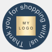 ビジネスロゴnavy blue 感謝してい you ラウンドシール (正面)