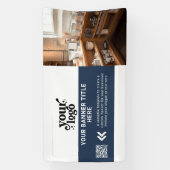 ビジネスロゴNavy Blue QRコーモダンドフォト 横断幕 (縦)