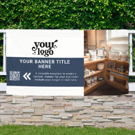 ビジネスロゴNavy Blue QRコーモダンドフォト 横断幕