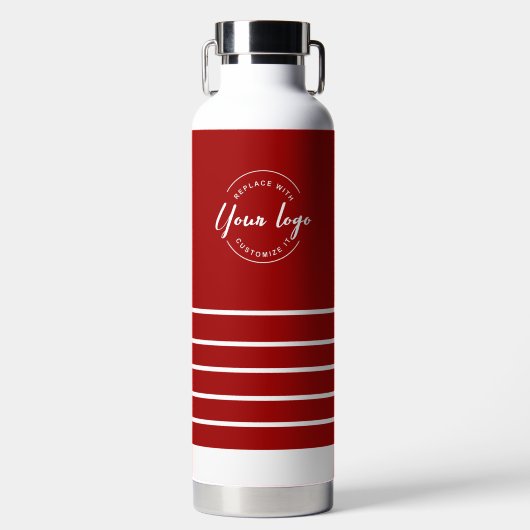 ビジネスロゴQRコードウェブサイトレッドホワイトホリデー ウォーターボトル (正面)