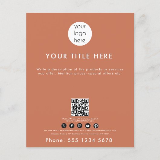 ビジネスロゴQRコードソーシャルメディアテラコッタ チラシ (正面)
