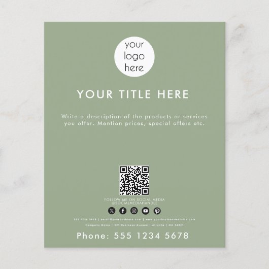 ビジネスロゴQRコードソーシャルメディアSage Green チラシ (正面)