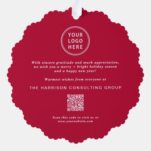 ビジネスロゴQRコードハッピーホリデーズクリスマス オーナメントカード (裏面)