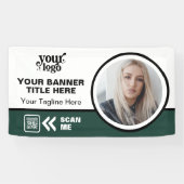 ビジネスロゴQRコードフォトインドアアウトドアグリーン 横断幕 (横)