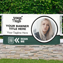 ビジネスロゴQRコードフォトインドアアウトドアグリーン 横断幕