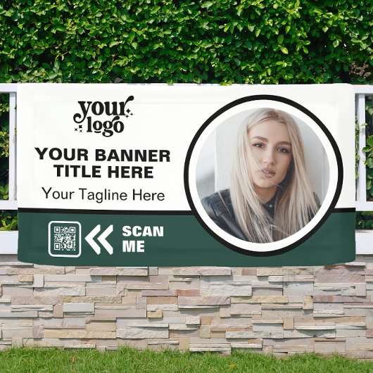 ビジネスロゴQRコードフォトインドアアウトドアグリーン 横断幕