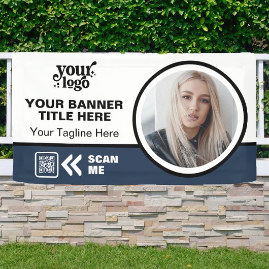 ビジネスロゴQRコードフォトインドアアウトドアブルー 横断幕