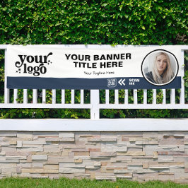 ビジネスロゴQRコードフォトインドアアウトドアブルー 横断幕