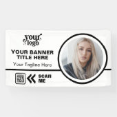 ビジネスロゴQRコードフォトインドアアウトドアホワイト 横断幕 (横)