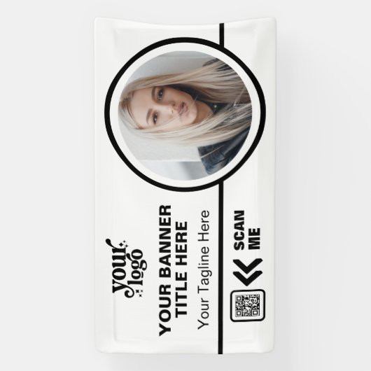 ビジネスロゴQRコードフォトインドアアウトドアホワイト 横断幕 (縦)