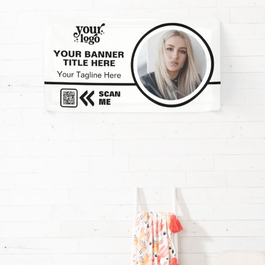 ビジネスロゴQRコードフォトインドアアウトドアホワイト 横断幕 (インサイチュ)