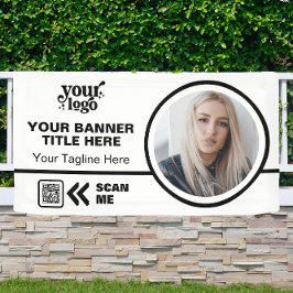 ビジネスロゴQRコードフォトインドアアウトドアホワイト 横断幕