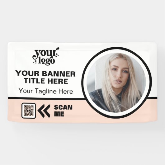 ビジネスロゴQRコードフォト屋内アウトドアピンク 横断幕 (横)