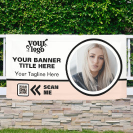 ビジネスロゴQRコードフォト屋内アウトドアピンク 横断幕