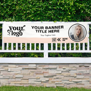 ビジネスロゴQRコードフォト屋内アウトドアピンク 横断幕