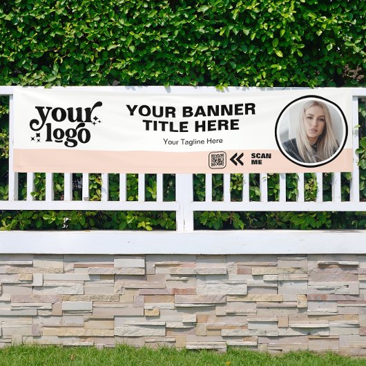 ビジネスロゴQRコードフォト屋内アウトドアピンク 横断幕