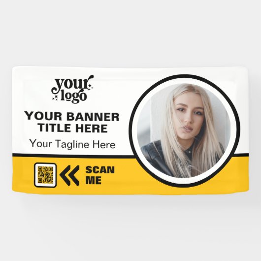 ビジネスロゴQRコードフォト屋内屋外イエロー 横断幕 (横)