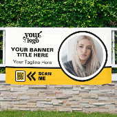 ビジネスロゴQRコードフォト屋内屋外イエロー 横断幕