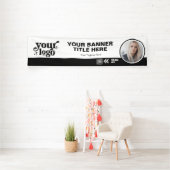 ビジネスロゴQRコードフォト屋内屋外ブラック 横断幕 (インサイチュ)