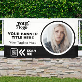 ビジネスロゴQRコードフォト屋内屋外ブラック 横断幕