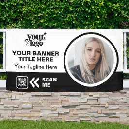 ビジネスロゴQRコードフォト屋内屋外ブラック 横断幕