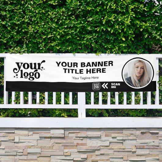 ビジネスロゴQRコードフォト屋内屋外ブラック 横断幕
