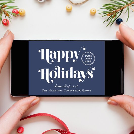 ビジネスロゴQRコードブルークリスマス企業の シーズンカード