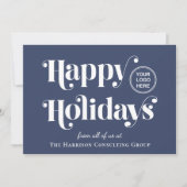 ビジネスロゴQRコードブルークリスマス企業の シーズンカード (正面)