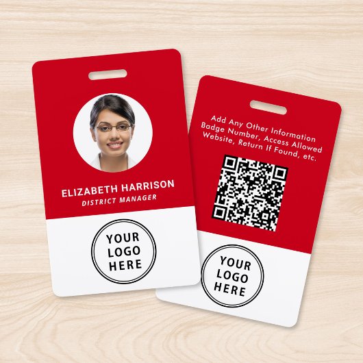 ビジネスロゴQRコード従業員の写真ID赤 バッジ