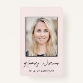 ビジネスロゴQRコード従業員ピンクフォトID バッジ (正面)