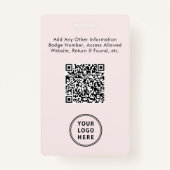 ビジネスロゴQRコード従業員ピンクフォトID バッジ (裏面)