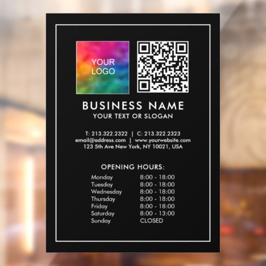 ビジネスロゴQRコード開店時間ショップ ウィンドウサイン (シート2)