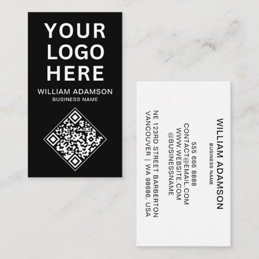 ビジネスロゴQRコード | 白黒プロフェッショナル 名刺 (正面/裏面)