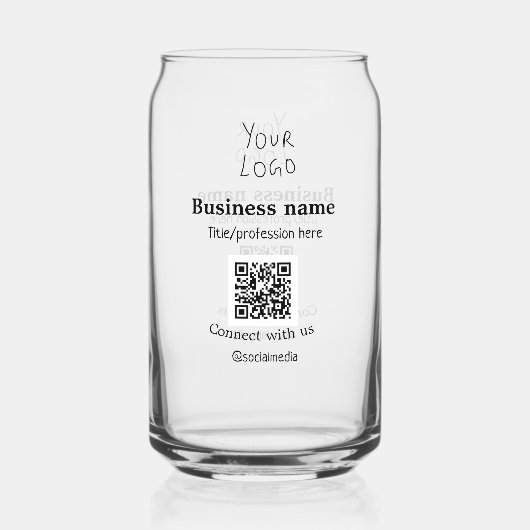 ビジネスロゴQRソーシャルメディア名で接続 ガラス缶 (正面)