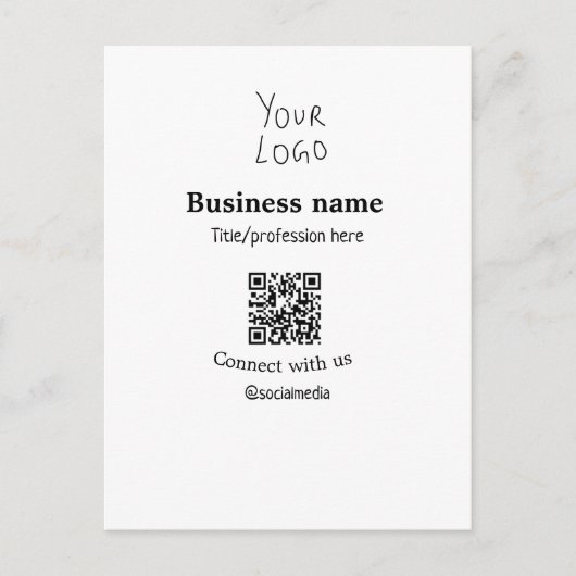 ビジネスロゴQRソーシャルメディア名で接続 ポストカード (正面)