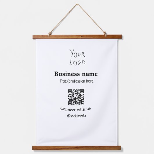 ビジネスロゴQRソーシャルメディア名で接続 吊り下げ型タペストリー (正面)