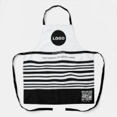 ビジネスロゴQR白黒ストライプ従業員名 エプロン (正面)