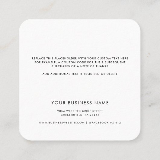 ビジネスロゴWebサイトお客様ありがとうございます挿入 スクエア名刺 (裏面)