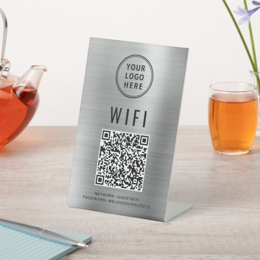 ビジネスロゴWifi QRコードスキャンしてシルバーに接続 台座サイン (インサイチュ)