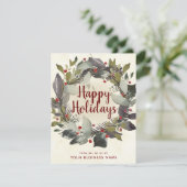 ビジネスヴィンテージグリーンリースハッピーホリデー シーズンカード (スタンド正面)