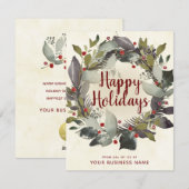 ビジネスヴィンテージグリーンリースハッピーホリデー シーズンカード (正面/裏面)