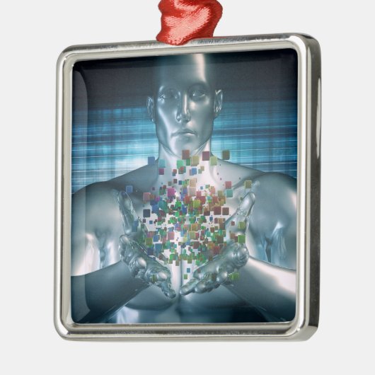 ビジネス世界の概念のBlockchainの解決 メタルオーナメント (左)