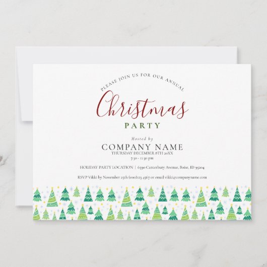 ビジネス企業のクリスマスツリーズホリデーパーティー 招待状 (正面)
